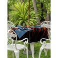 thumbnail image 3 of Outdoor Tablecloth with Umbrella Hole for Patio/Picnic/Party/Camping, Burnt Orange Black Ombre Waterproof Table Cloth Round Cover Washable, Modern Abstract Striped Gradient (Dia 54"), 3 of 8