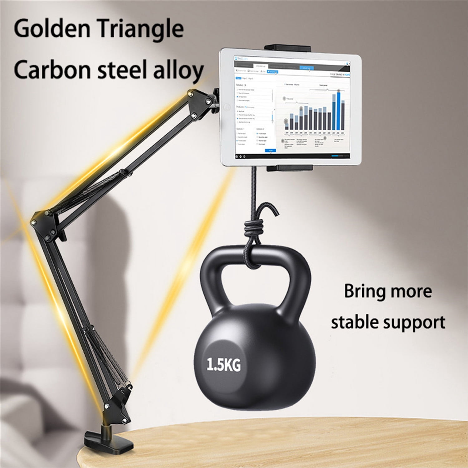Adjustable Tablet Stand & Phone Holder for Desk and Bed – 360° Flexible Arm, Dual Clamps, Heavy-Duty Carbon Steel iPad Holder Mount for 4-13" Devices, Hands-Free for Cooking, Reading, Video Calls
