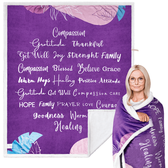 PeraBella Healing Thoughts Sherpa Throw Blanket, Super Soft Plush Get Well Soon Blanket,-Purple