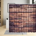 thumbnail image 4 of Vintage Old Wooden Plate Shower Curtain Brown Geometric Stripes Bathroom ration Bathtub Screen Curtains Set Polyester Fabric, 4 of 7