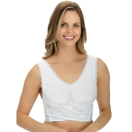 

Collections Etc Lace White Criss Cross Bra With No Underwires - Adjustable Front Hooks - Nylon