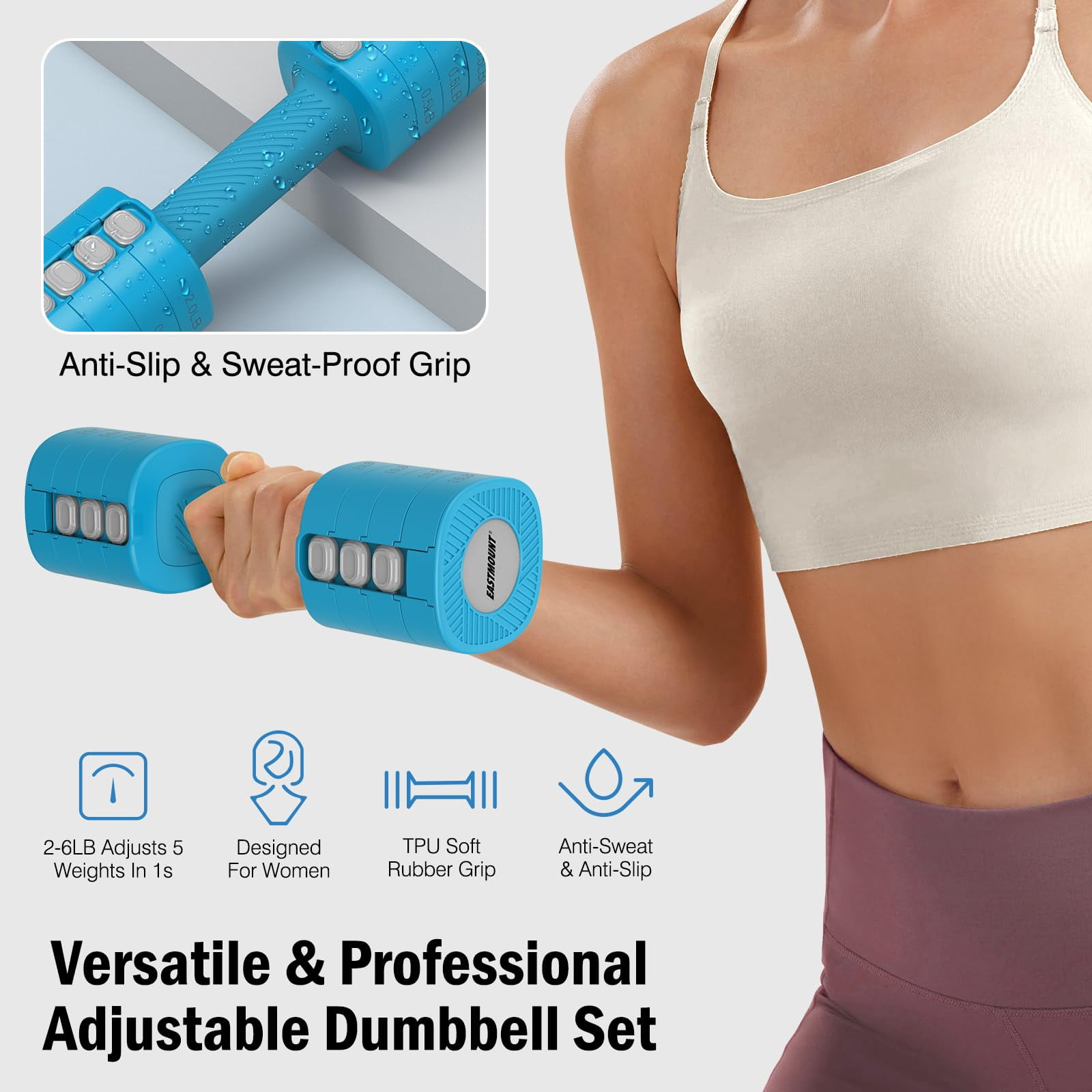 Adjustable Weight Dumbbells Set Of 2  8 In 1 Hand Weights For Women 2lb/3lb/4lb/5lb/6lb Dumbbell 12 Lbs/pair Home Office Gym Workout