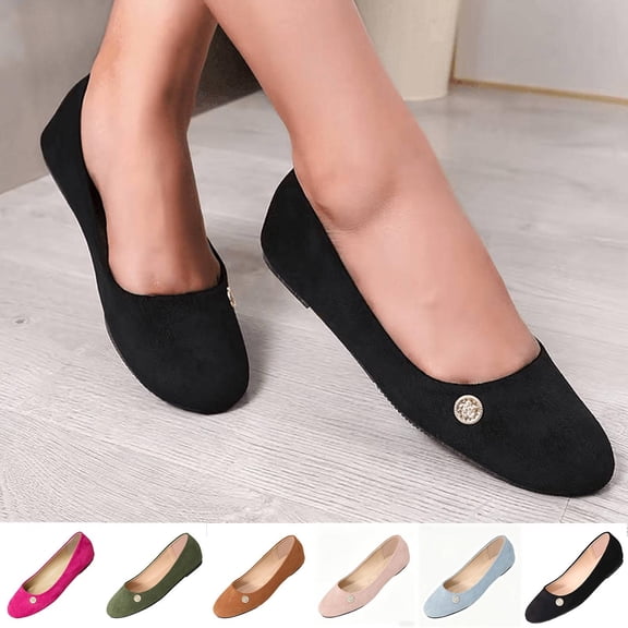 Miluxas Women's Suede Ballet Flats, Elegant Round Toe Slip-On Shoes with Gold Emblem, Stylish Comfort Flats for Work & Casual Occasions Pink 9.5(43)