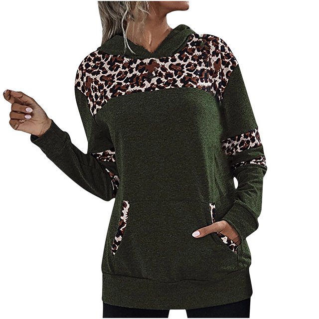 Moda mujer casual manga larga con capucha leopardo patchwork señoras tops sudaderas Fridja FKASFK5917
