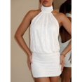 thumbnail image 3 of White X GloRilla High Neck Backless Ruffle Mini Bodycon Dress Club Night, 3 of 6
