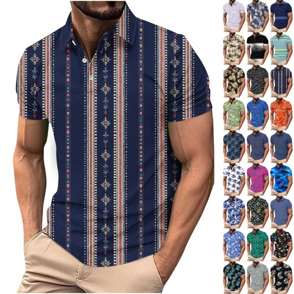 Xcmzpl Mens Golf Hawaiian Shirts Short Sleeve Performance Moisture Wicking Casual Print Collared Golf Shirts for Big and Tall