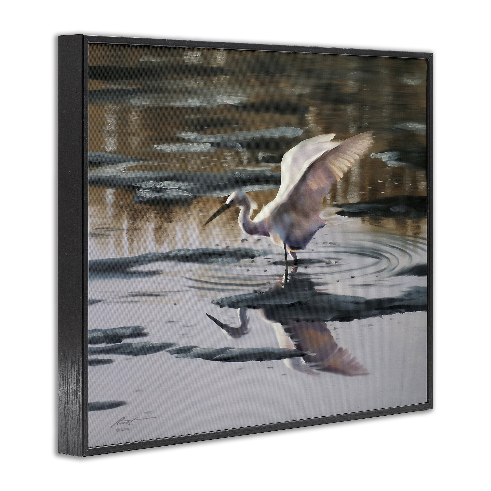 Stupell Industries Swan Landing in Water Animals & Insects Painting Black Framed Art Print Wall Art, 20 x 16