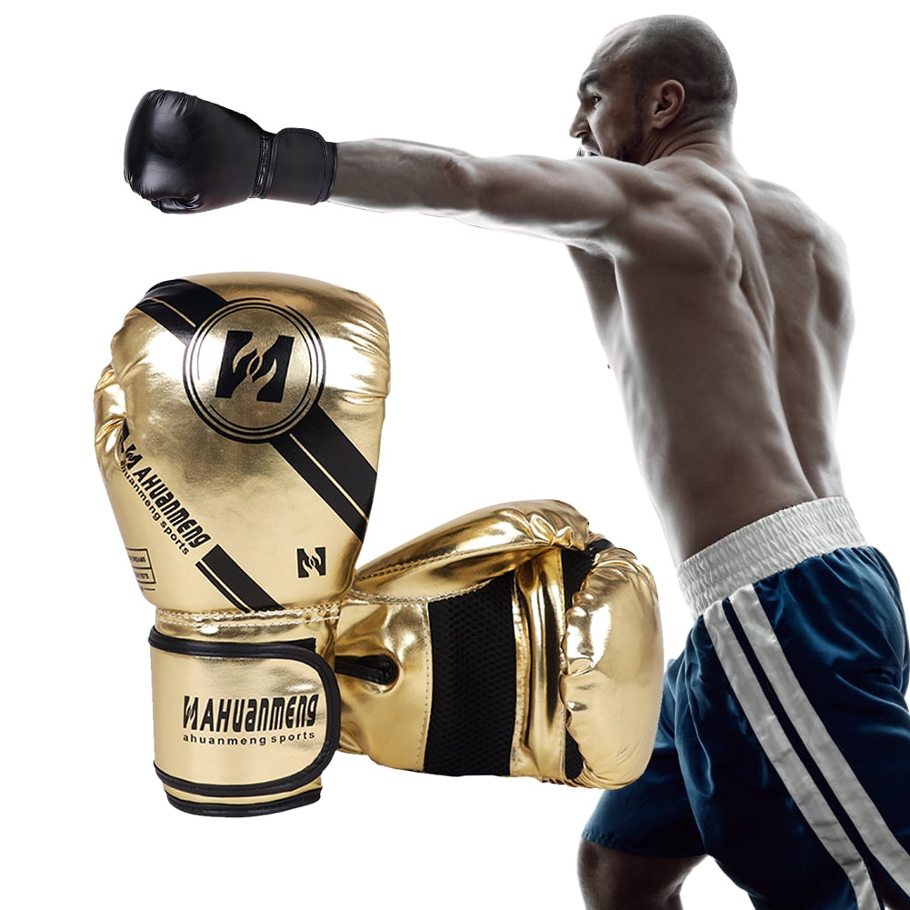 Muay Thai Competition Gloves PU Leather Adjustable  Professional MMA Kickboxing Boxing Gloves Breathable Comfortable Fighting Taekwondo Mitts for Adults(Gold)