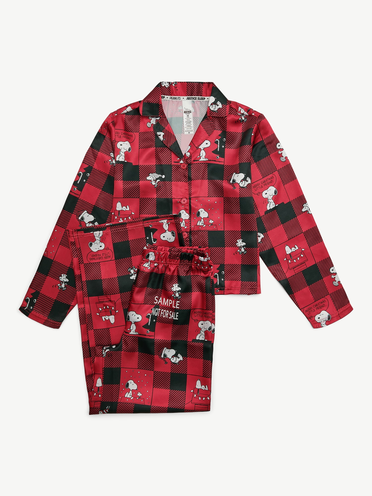 Justice x Snoopy Girls Long Sleeve Notch Collar Sleep Top and Sleep Pants, 2-Piece, Sizes 4-18