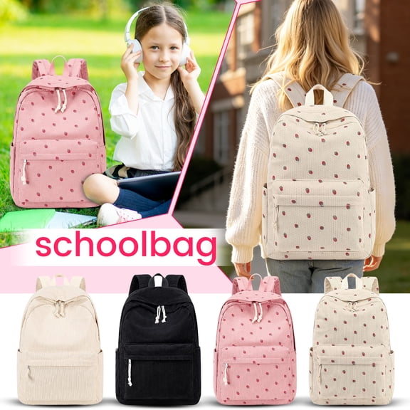Resicozy Backpack for Girls Fashion Corduroy Laptop Bookbag Cute Strawberry Printed Back Pack for Travel 2026 Pink