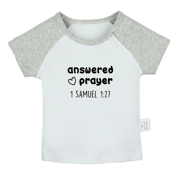 iDzn Answered Prayer Funny T shirt For Baby, Newborn Babies T-shirts, Infant Tops, 0-24M Kids Graphic Tees Clothing (Short Gray Raglan T-shirt, 0-6 Months)