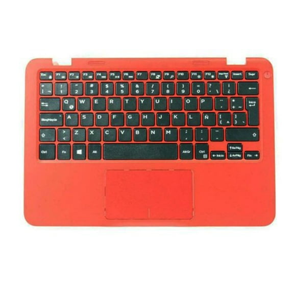 Pre-Owned Dell Inspiron 11 3162 3164 Palmrest Touchpad W Keyboard 11.6" QWERTY 81 Keys Spanish Red 54RJ3 M136Y VMWH1 CRG9X (used )