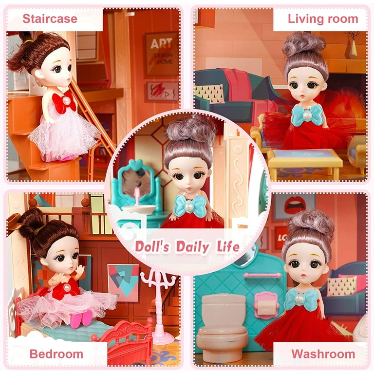 Beautiful Home,Dream House,Huge Dollhouse with 2 Dolls, 28.5 x 22.5 x 20 Doll  House Gift for Girls