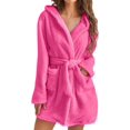 thumbnail image 1 of Robes for Women Bathrobe Hooded Fuzzy Short Robe with Belt and Pockets Long Sleeve Fluffy Robe Fuzzy Cute Warm Robe, 1 of 5