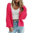 thumbnail image 2 of Miluxas Women's Chunky Knit Open Front Sweater Long Sleeve Button Loose Short Cardigan Outerwear Coats Hot Pink XL(XL), 2 of 7