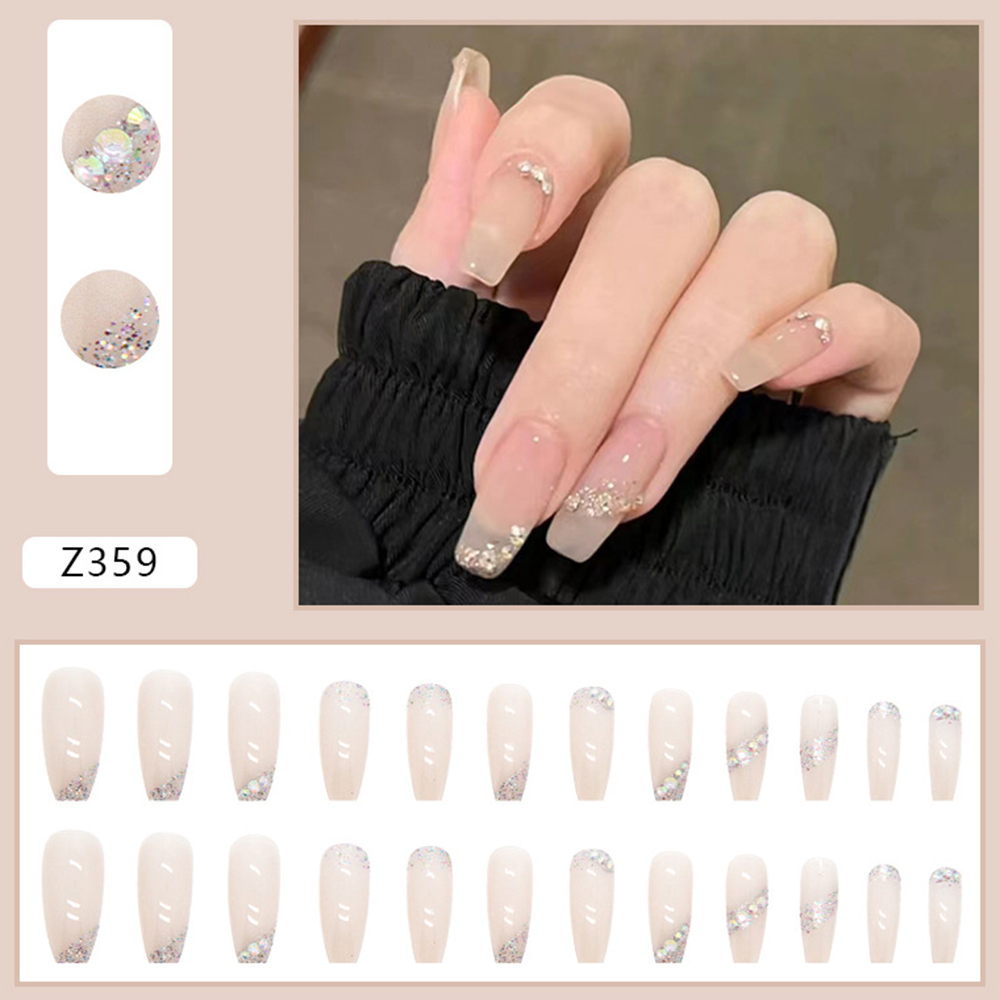 24Pcs Glossy False Nails Glitter Diamond Long Fake Nails for Women and  Girls - Walmart.com