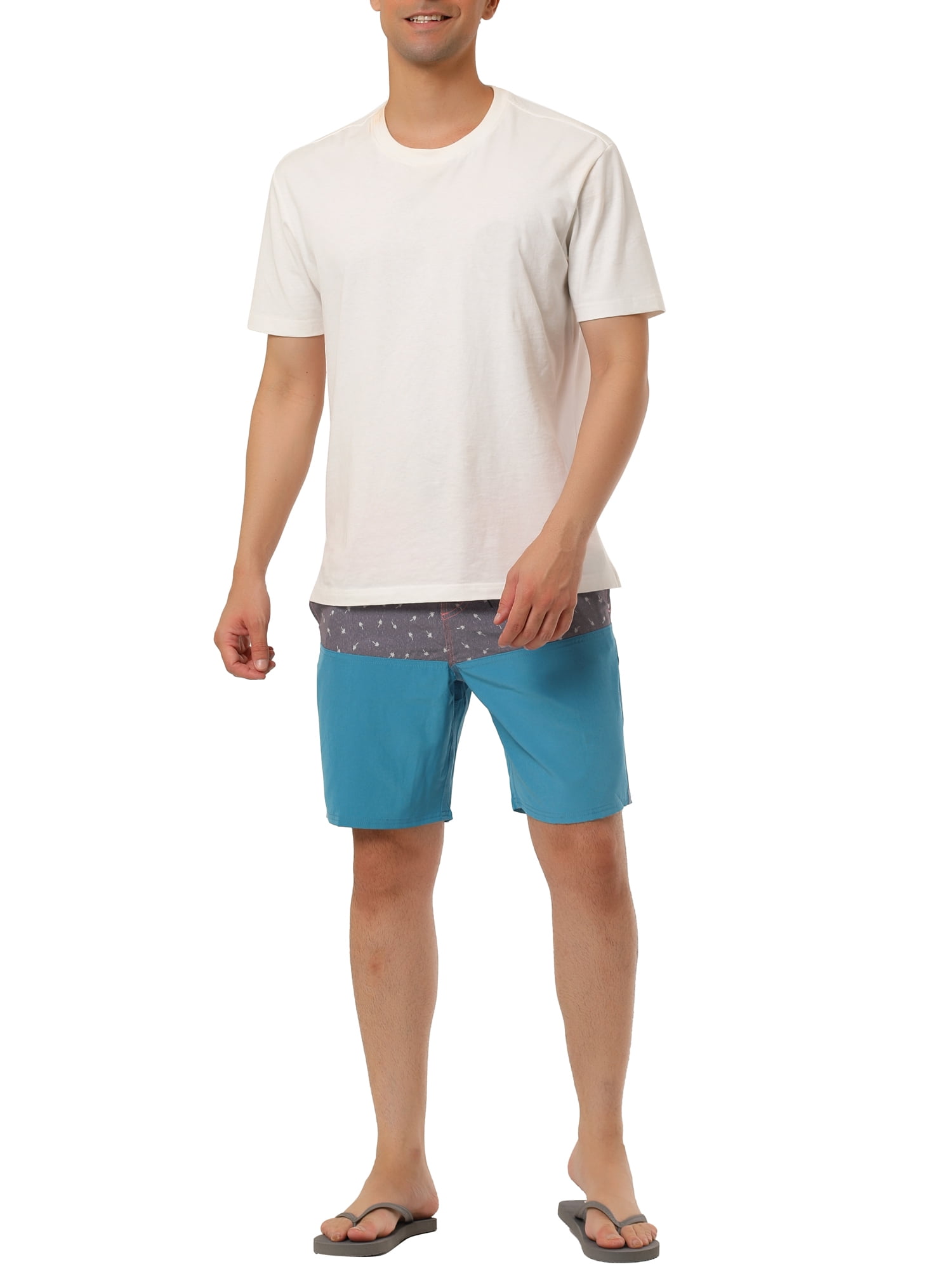 Unique Bargains Men's Summer Swim Color Block Drawstring Beach Board Shorts 32 Red Blue