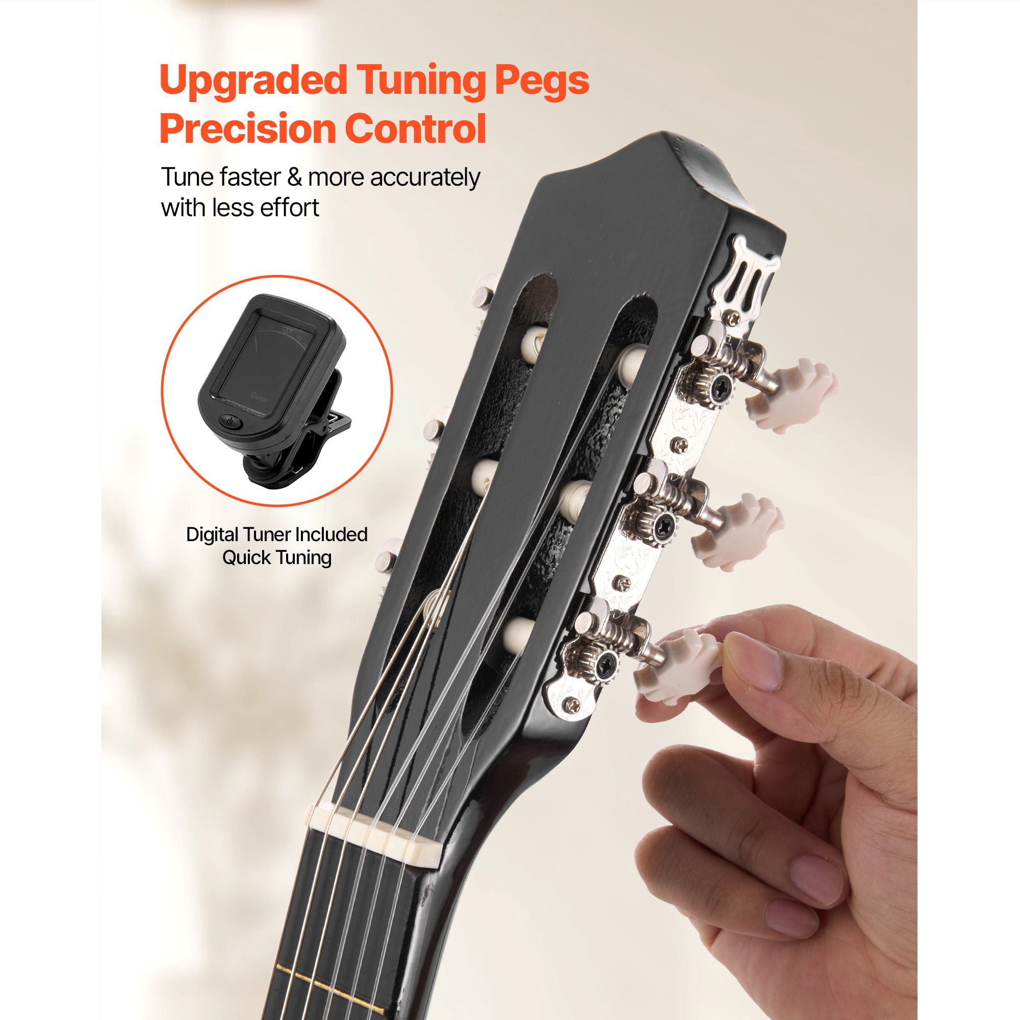 Classical Guitar Starter Set 38 Inch, Nylon String Wooden Full Set of Accessories with Tuner Capo, Teen Adult Student, Black