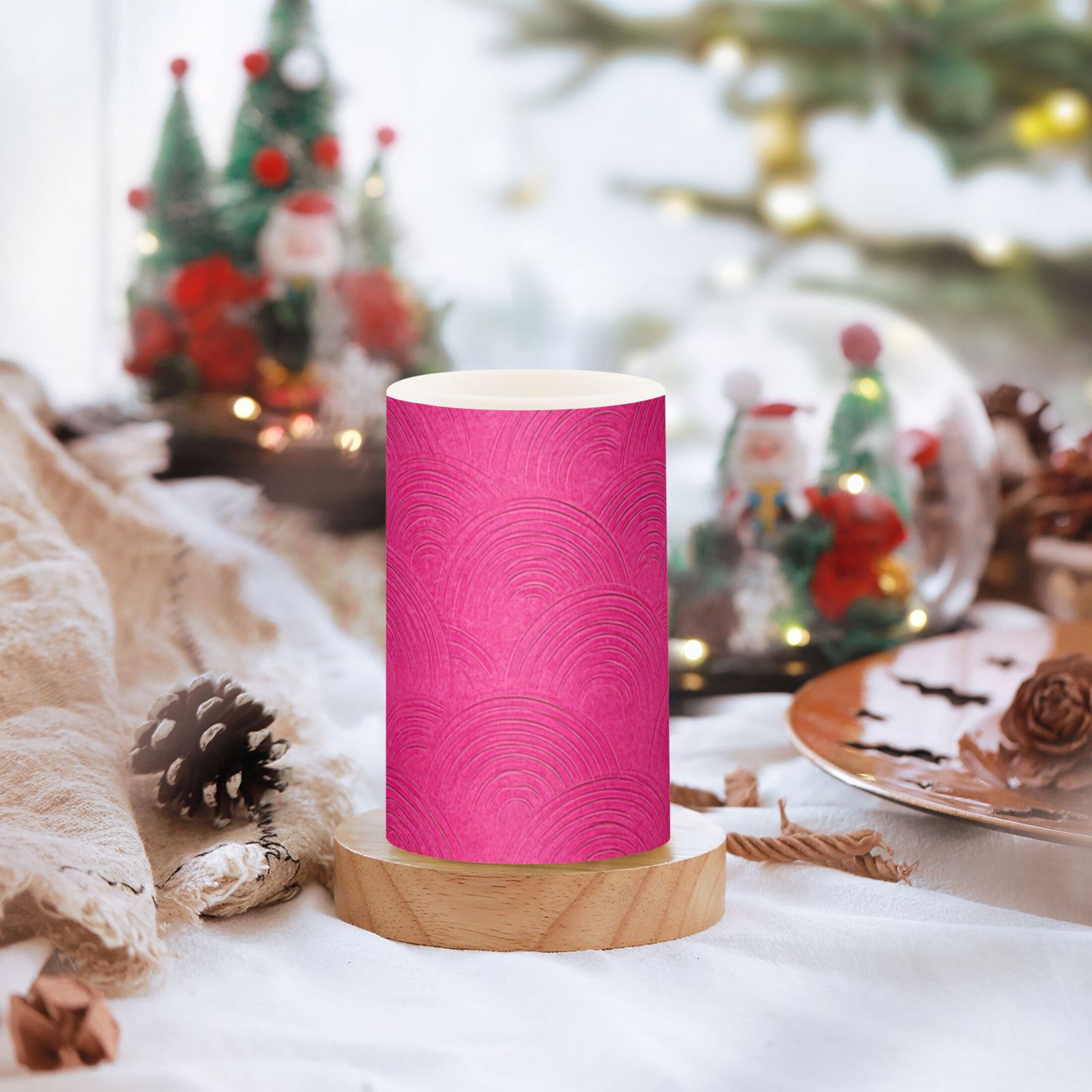 Hot Pink Background with Waves Flickering Flameless Candles LED Tealight Battery Operated with Remote Set of 2 Holiday Decor Ornaments