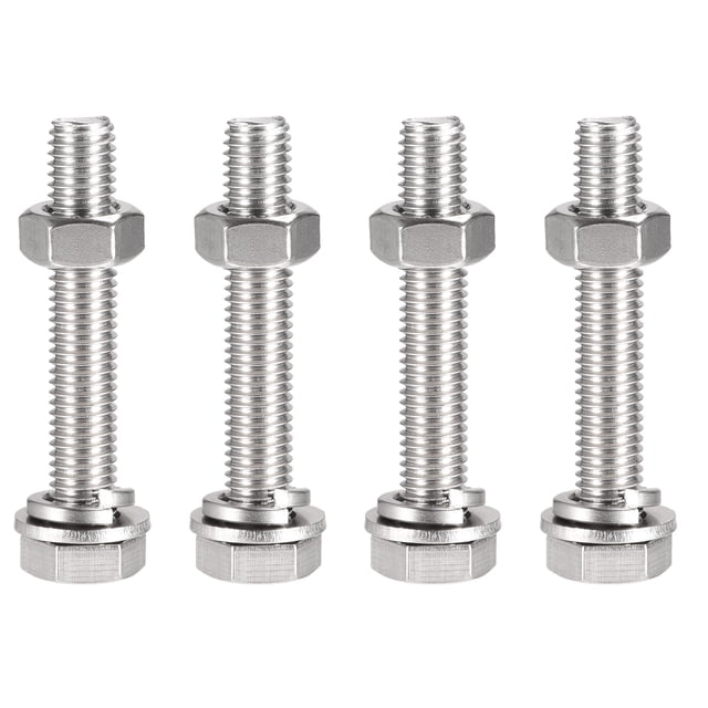 Unique Bargains M10 x 60mm Vis Hexagonale en Acier Inoxydable 304, Écrous, Kits de Rondelles Plates et Verrouillables 4 Ensembles