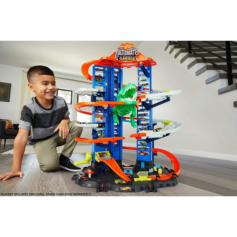  Hot Wheels Ultimate Garage Track Set with 2 Toy Cars, Hot  Wheels City Playset with Multi-Level Side-by-Side Racetrack, Moving T-Rex  Dino & Hot Wheels Storage for 100+ 1:64 Scale ( Exclusive) 