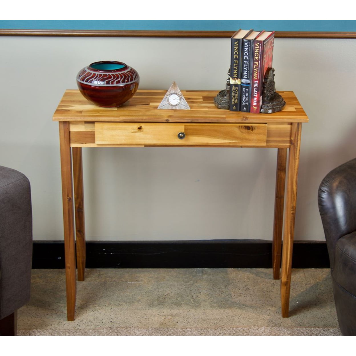 Casual Contemporary Living Solid Acacia Console Table with Drawer- Natural