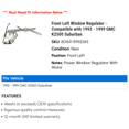 thumbnail image 2 of Front Left Window Regulator - Compatible with 1992 - 1999 GMC K2500 Suburban 1993 1994 1995 1996 1997 1998, 2 of 2