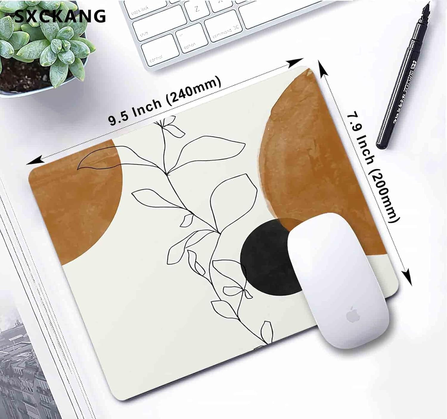 Abstract Plant Mouse Pad - Personalized Premium Texture, Delicate Modern Boho Line Art, Washable Cloth Non-Slip Rubber Base, Perfect for Office, Stylish and Functional