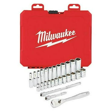 Milwaukee Tool 1/4 in Drive Socket Wrench Set Metric 28 Pieces 5 mm to 15 mm , Chrome