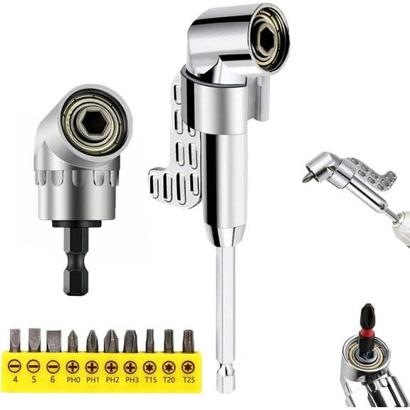 105 degree Right Angle Electric Drill Adapter, Suitable for Narrow Spaces, Quick Replacement of Impact Drive and Magnetic Screwdriver Socket with Drill Bit Corner Tool Screw Hub (Long   Short)