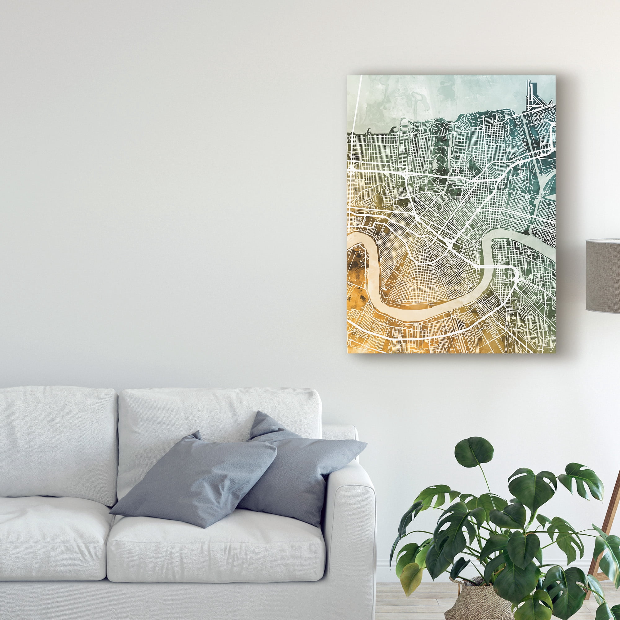 Trademark Fine Art 'New Orleans City Street Map Teal Orange' Canvas Art by Michael Tompsett