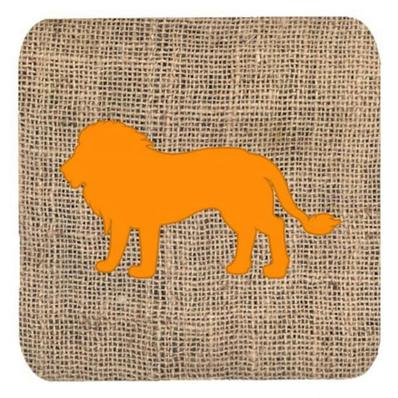Lion Burlap And Orange Foam Coasters - Set 4, 3.5 x 3.5 In.