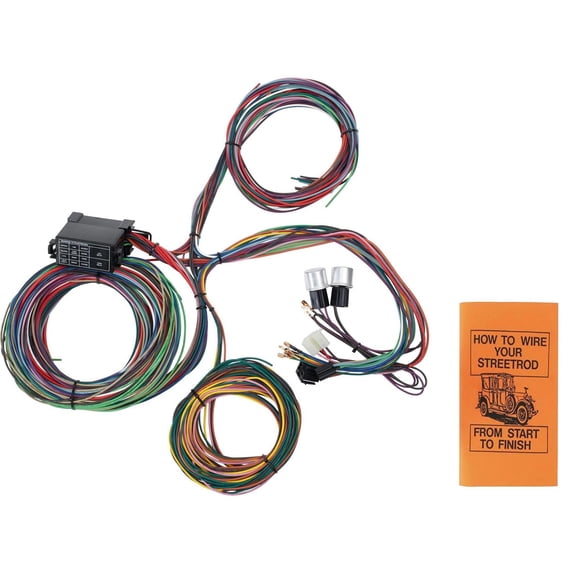 12-Circuit Universal Automotive Wiring Harness and How to Wire Your Street Rod Instruction Book, Wires are Color Coded and Labeled for Easy Installation