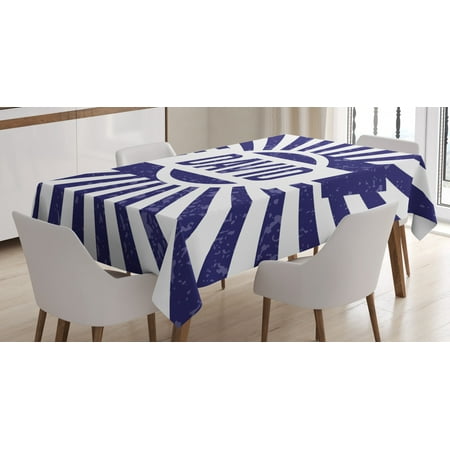 

David Tablecloth Boys Birthday Theme Retro Style Graphic Letters on Grungy Navy Color Stripes Rectangular Table Cover for Dining Room Kitchen 60 X 84 Inches Navy Blue and White by Ambesonne