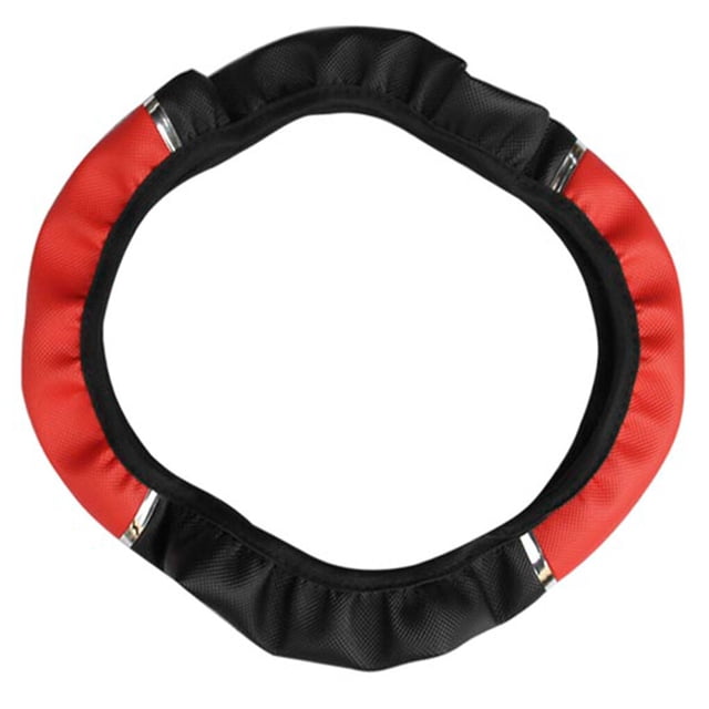 Transemion Universal Car Steering Wheel Cover 15“ Non-slip Elastic Breathable Handle Cover Black Red 1Set
