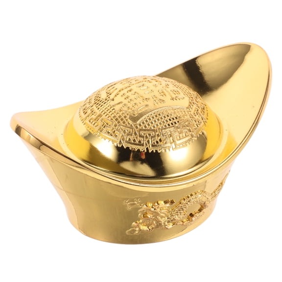 Hytrove Chinese Wealth Charms Ingot Feng Shui Ornament Metal Golden 1Pack 3.0x2.0x1.6in