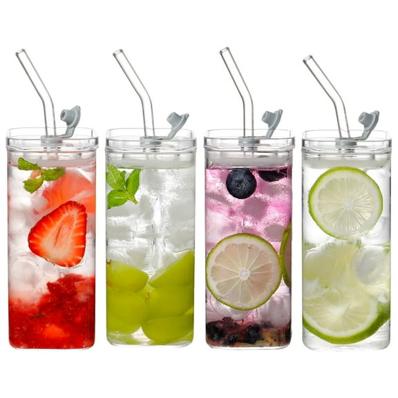 Classic 13 Oz Glass Mugs, Set of 4, Cactus Theme