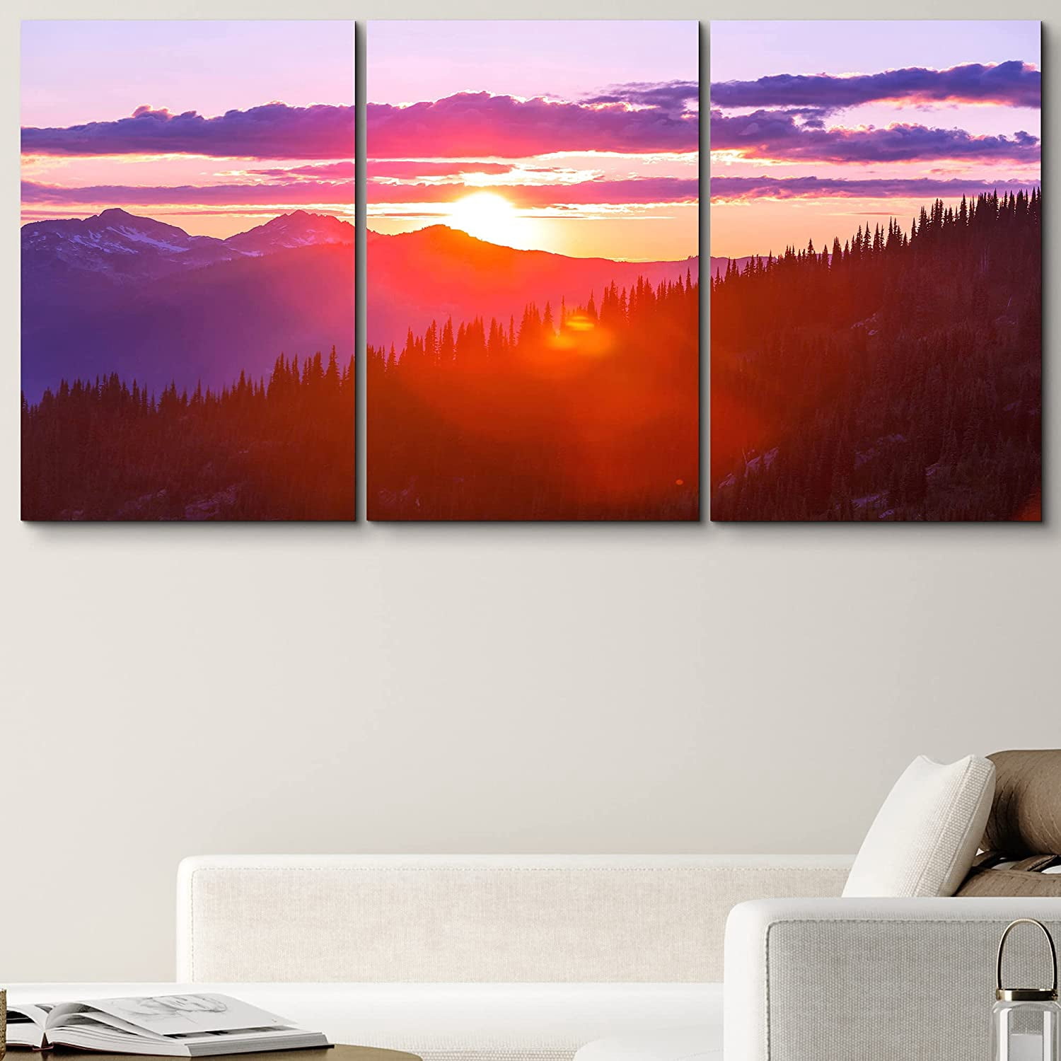 PixonSign Canvas Print Wall Art Set Purple Sky Sunset in The Forest ...