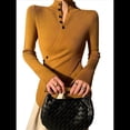 thumbnail image 1 of Suéter Básico de Punto para Mujer, Elegante Jersey de Cuello Alto con Botones, Corte Entallado, Abertura Cruzada y Larga. Color Naranja M, 1 of 7