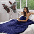 thumbnail image 3 of Comtest Chunky Knit Throw Blanket Chenille, Navy, 87"x103"(California King Size), 3 of 7