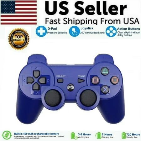 PS3 Wireless Controller Enhanced Remote Gampad Joystick Compatible for PlayStation 3 Double Vibration PS3 Controller BLUE
