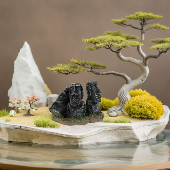 HEANUJJ 2pcs Statue Miniature Resin Moai Ornaments Intricate Desktop Models For Micro Landscape Decor