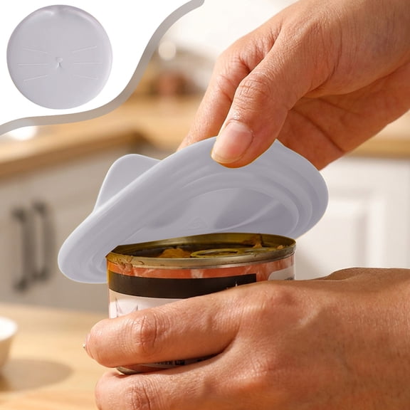 Cififendec 3-In-1 Silicone Pet Can Lid, 3.54", Cute Universal Food-Grade Reusable Airtight Sealing Cover for Cat and Dog Wet Food Cans, Gray