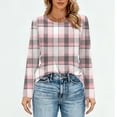thumbnail image 4 of Nokdvo Sweatshirt Womens Trendy Plaid Crew Neck Pullover Long Sleeve Casual Loose Fit T Shirts,Pink L, 4 of 5