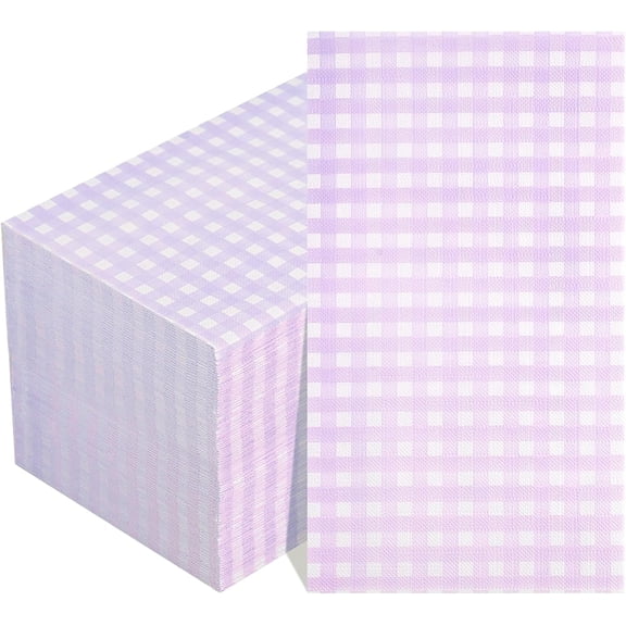 Purple Checkered Napkins - 3 Ply Disposable Purple and White Gingham Paper Napkins