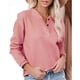 thumbnail image 2 of Blusa elegante de color rosa con escote en V y manga larga, con detalle de botones y corte relajado para mujer, 2 of 6