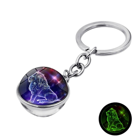 Dengmore Keychain 12 Constellation Keychain Pendant Time Luminous Glass Ball Pendant Metal Key