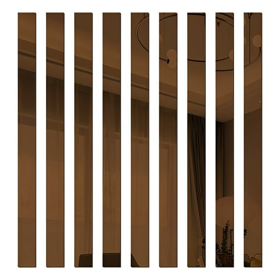 10Pcs Long Mirror Stickers Long Strip Mirror Decals DIY Plastic Mirror Tiles Self-Adhesive Mirror Wall Stickers for Living Room Kitchen Balconies Home Furniture and Wall Decoration 50cmx5cm Tawny