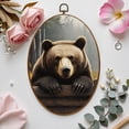 thumbnail image 7 of Canvas Wall Art Nature Forest Bear Wild Animals Mountain Brown Bear Massive Wooden Log Oval Framed Canvas Prints Hunting Theme Wall Hanging Decor for Cabin Lodge 8.6"x11.4", 7 of 7