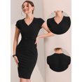 thumbnail image 2 of Vestido de tubo para mujer con cuello en V, manga casquillo, cintura alta, vestido ajustado Negro L, 2 of 6